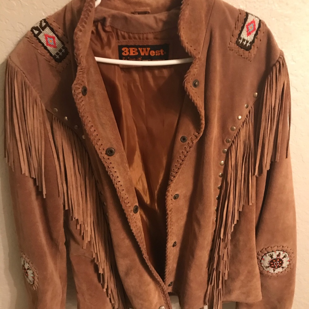 Authentic leather jacket with beading and fringe